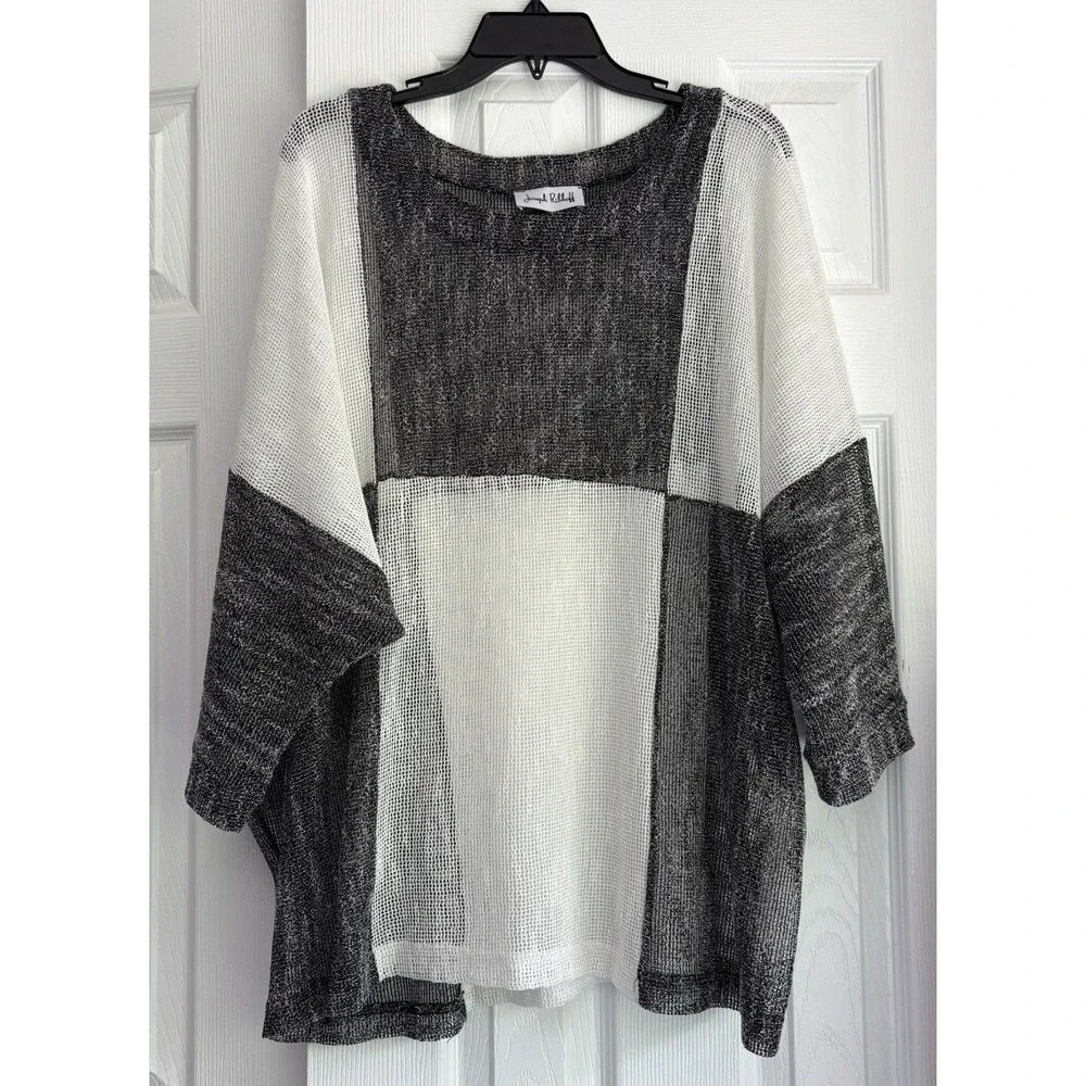 Joseph Ribkoff Knit Sweater Patchwork Black White Lagenlook Oversized L/XL